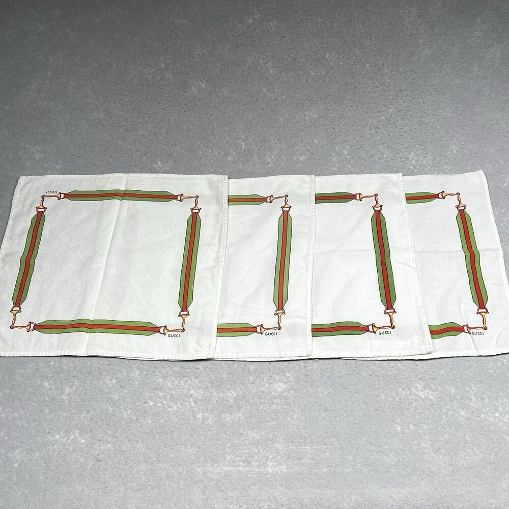 Vintage Gucci Horsebit Napkins White Set Of Four VTG Y2K